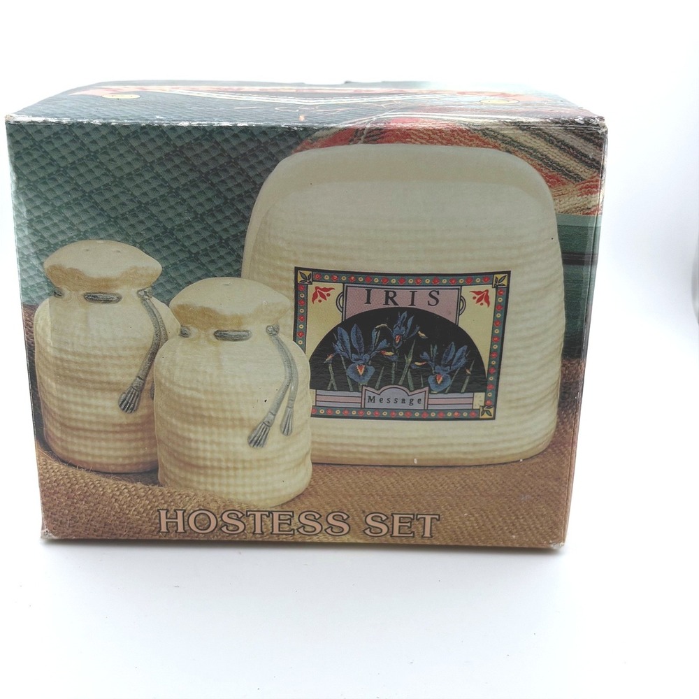 Himark Flower Patch Iris Hostess Set Ceramic Napkin Holder Salt Pepper Shakers